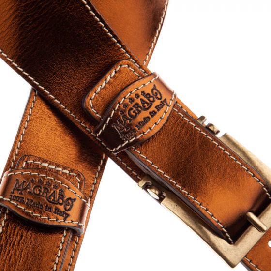 Sangle Twin Buckle TS cuir bronze Métallique boucles laiton 7cm Magrabo