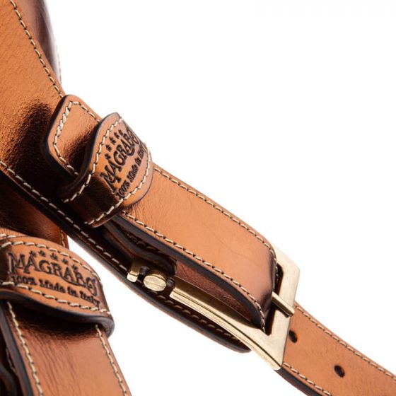 Sangle Twin Buckle TS cuir bronze Métallique boucles laiton 7cm Magrabo