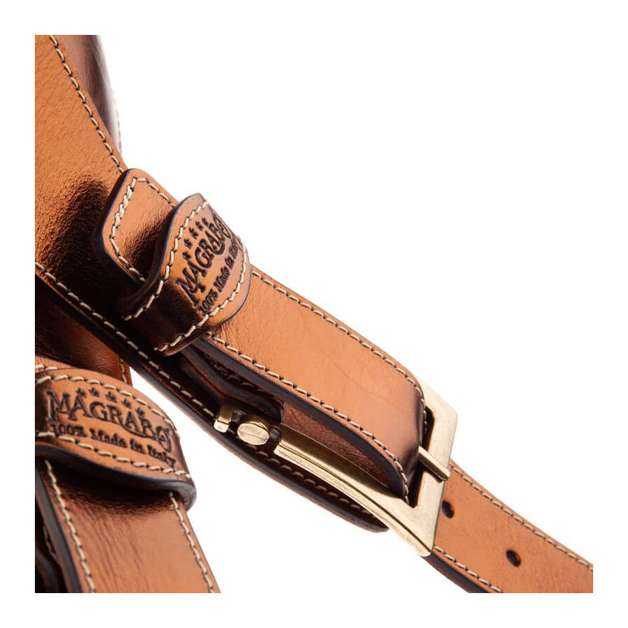 Sangle Twin Buckle TS cuir bronze Métallique boucles laiton 7cm Magrabo