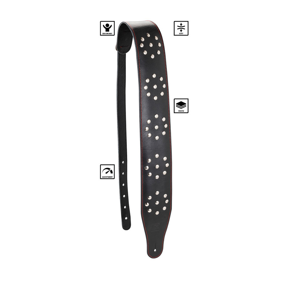 Sangle en cuir pleine fleur matelassé Noir STEFY LINE SLST503A