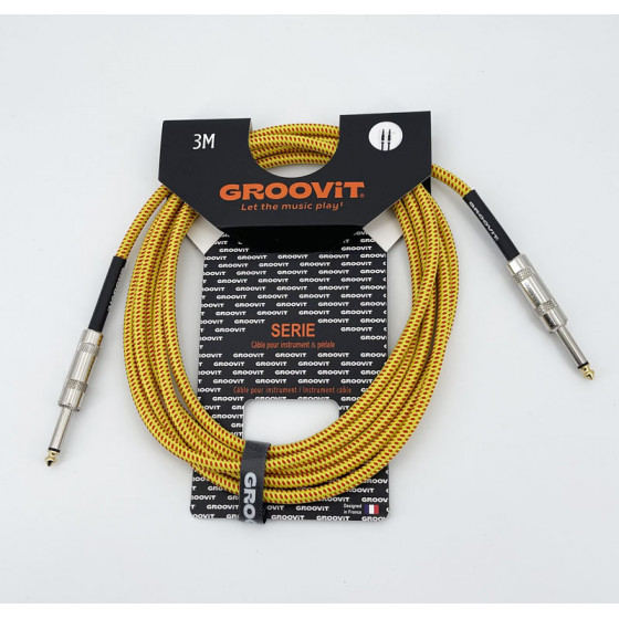 Cable Nylon Tressé HQ 24AWG jaune Blindé jack Droit-Droit 3m Groovit