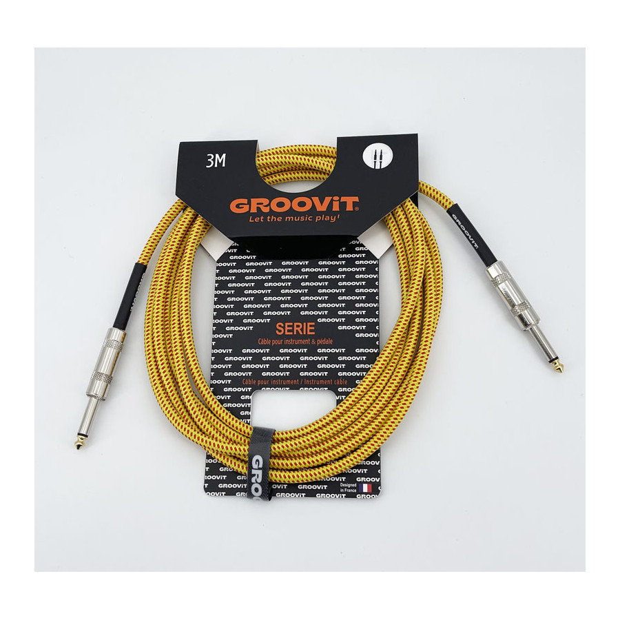 Cable Nylon Tressé HQ 24AWG jaune Blindé jack Droit-Droit 3m Groovit Cable Nylon Tressé HQ 24AWG jaune Blindé jack Droit-Droit 3m Groovit