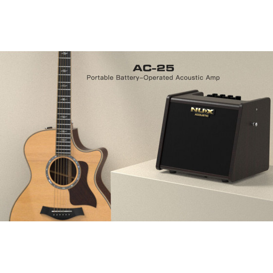Ampli acoustique 25 watts sur batterie + effets NUX