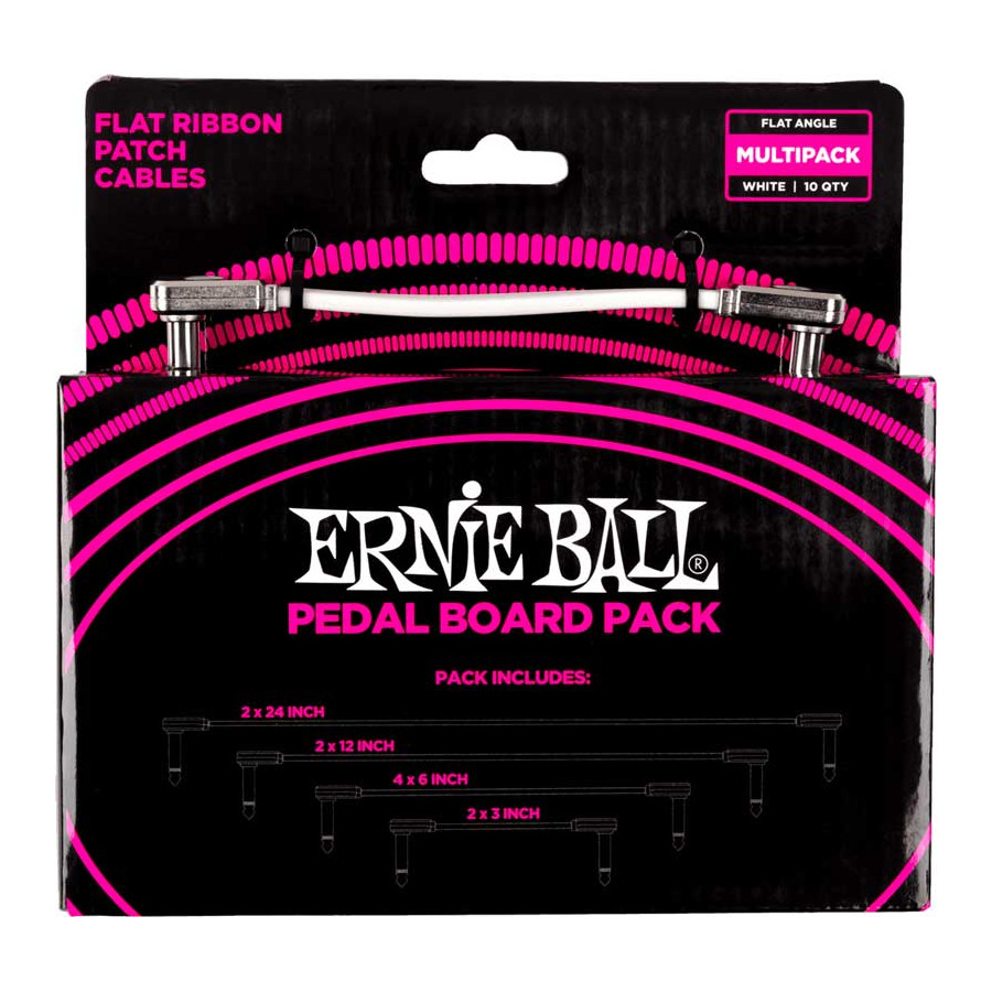 Mini cable - Pack de 10 - coudé fin et plat blanc 2x7,5 - 4x15 - 2x30 - 2x60 cm Ernie Ball