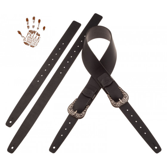 Sangle Twin Buckle TC cuir noir 7cm Magrabo