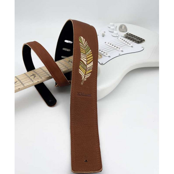 Sangle cuir Kidam marron motif plume