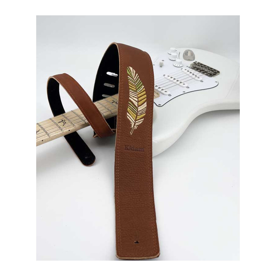 Sangle cuir Kidam marron motif plume