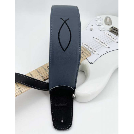 Sangle cuir Kidam gris motifs poisson brodé
