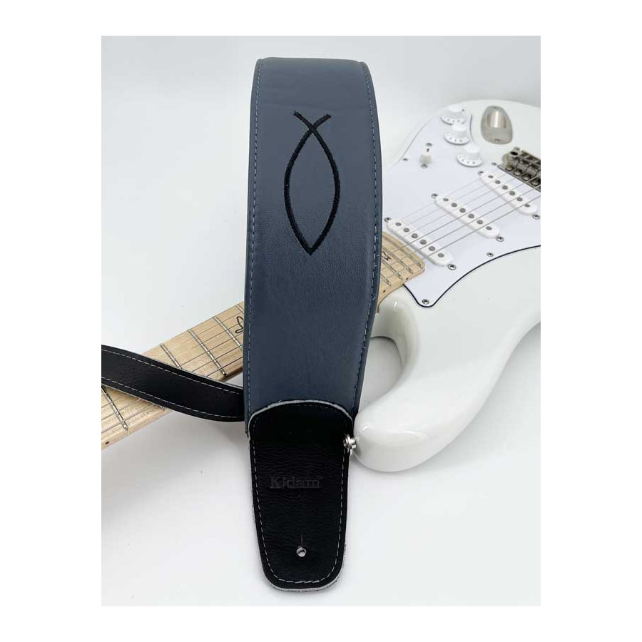Sangle cuir Kidam gris motifs poisson brodé