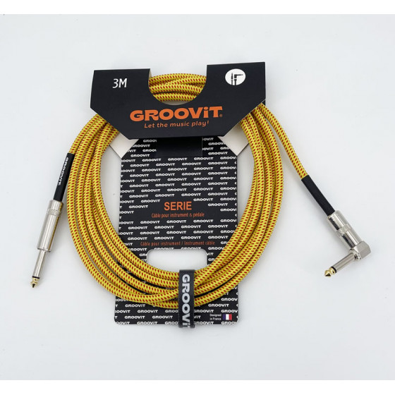 Cable Nylon Tressé HQ 24AWG jaune Blindé jack Droit-Coudé 3m Groovit
