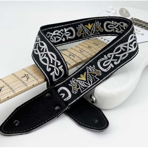 Sangle tissu Kidam brodé argent et noir paillettes