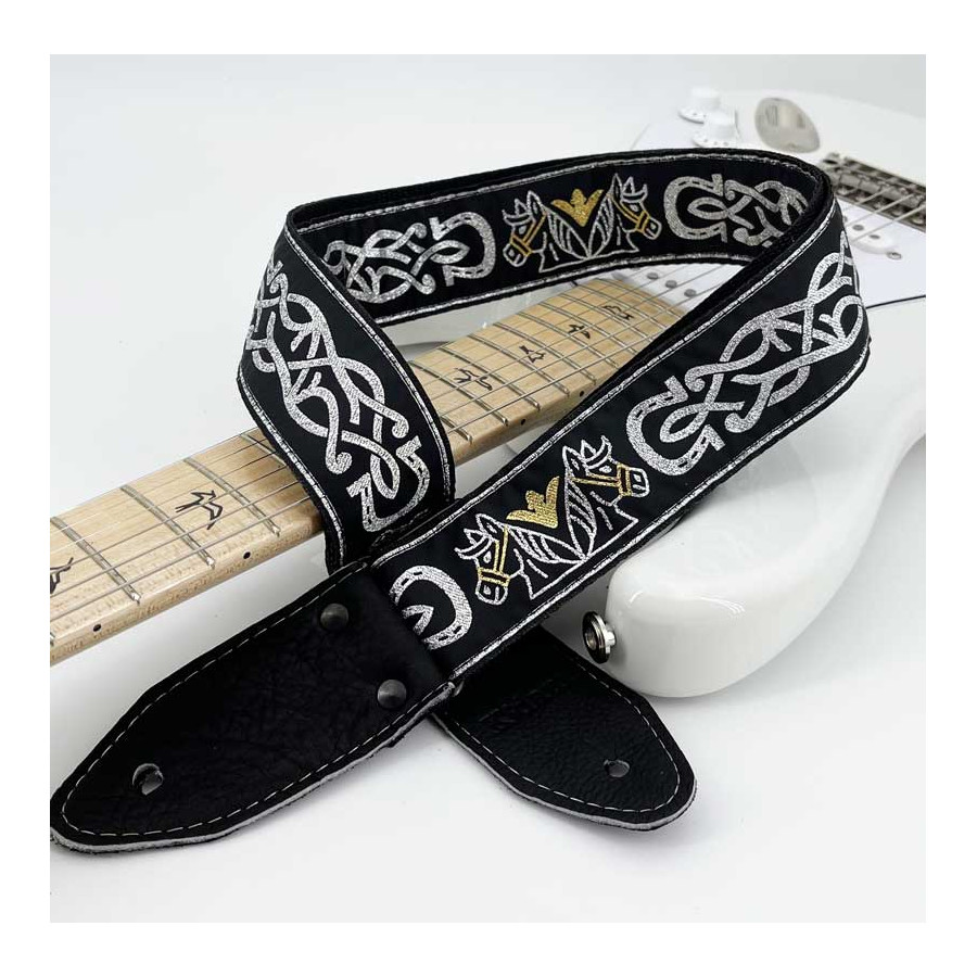 Sangle tissu Kidam brodé argent et noir paillettes