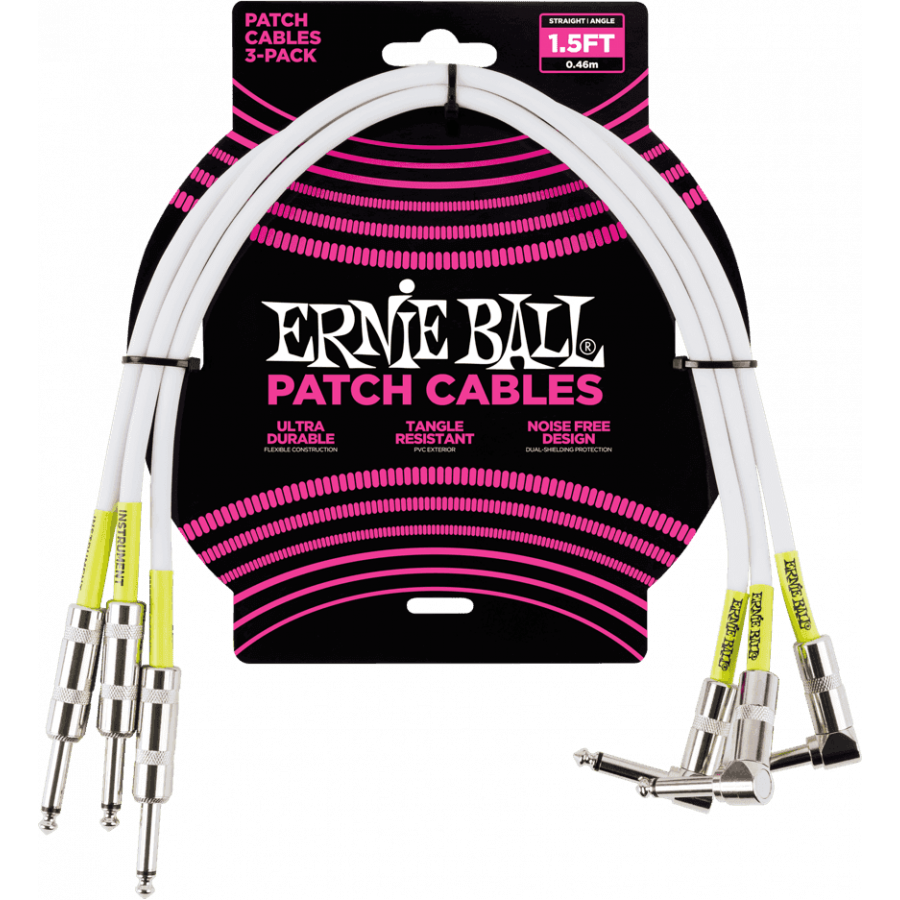 Mini cable Patch - pack de 3 - droit-coudé 46 cm blanc Ernie Ball Mini cable Patch - pack de 3 - droit-coudé 46 cm blanc Ernie Ball