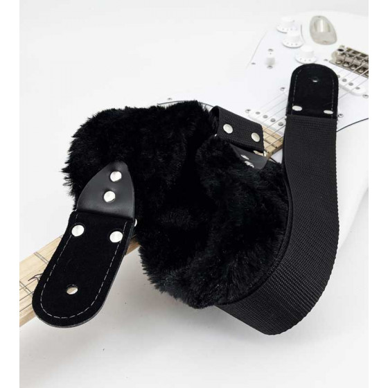 Sangle longue Kidam noire fourrure synthétique