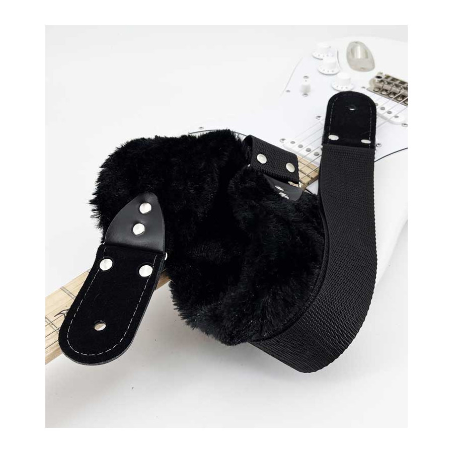 Sangle longue Kidam noire fourrure synthétique