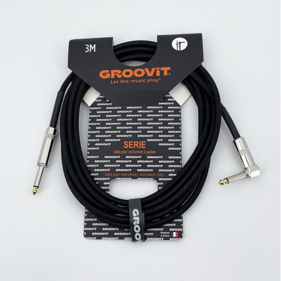 Cable Nylon Tressé HQ 24AWG noir Blindé jack Droit-Coudé 3m Groovit