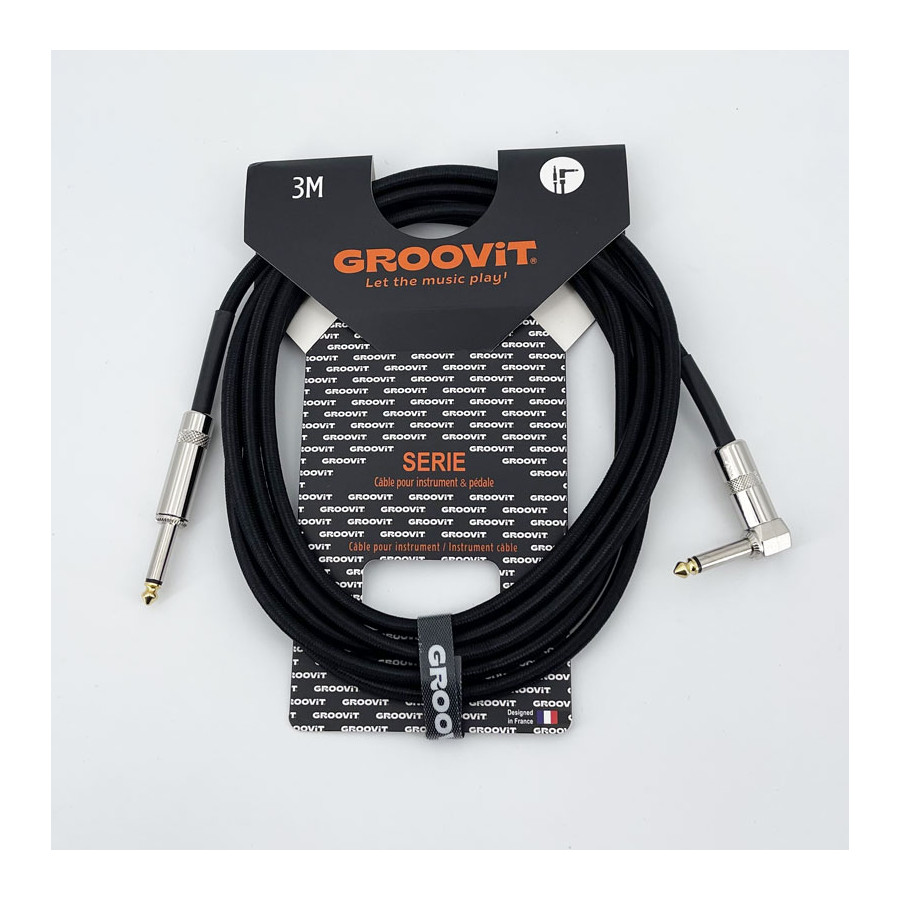 Cable Nylon Tressé HQ 24AWG noir Blindé jack Droit-Coudé 3m Groovit Cable Nylon Tressé HQ 24AWG noir Blindé jack Droit-Coudé 3m Groovit