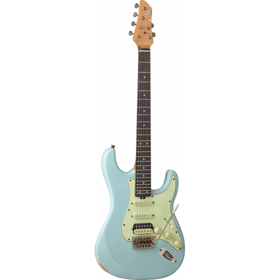 Guitare EKO type Strat Strat Aire Relic Daphne Blue GEE AIRE-RELIC-BLU