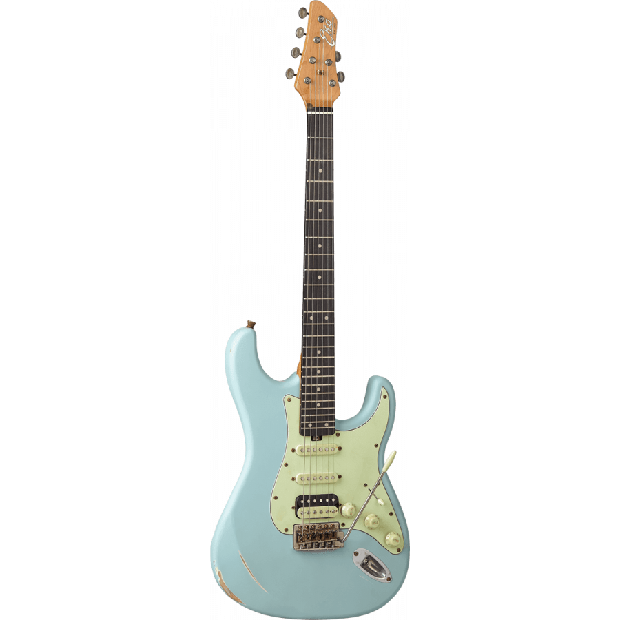 Guitare EKO type Strat Strat Aire Relic Daphne Blue GEE AIRE-RELIC-BLU