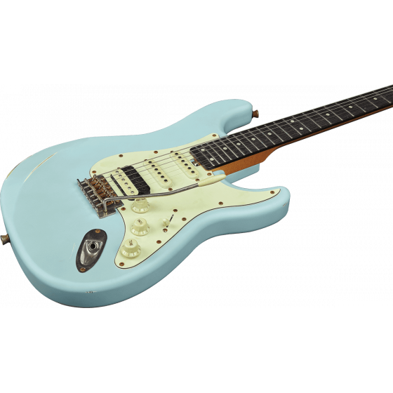 Guitare EKO type Strat Strat Aire Relic Daphne Blue GEE AIRE-RELIC-BLU