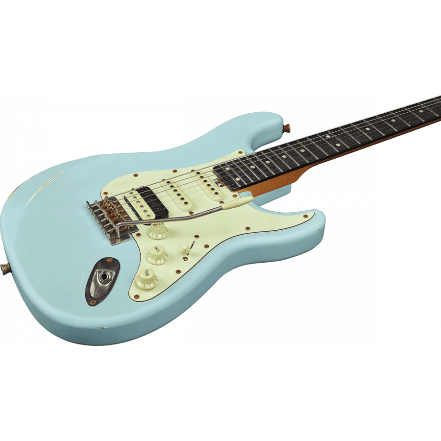 Guitare EKO type Strat Strat Aire Relic Daphne Blue GEE AIRE-RELIC-BLU