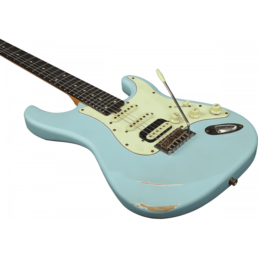 Guitare EKO type Strat Strat Aire Relic Daphne Blue GEE AIRE-RELIC-BLU