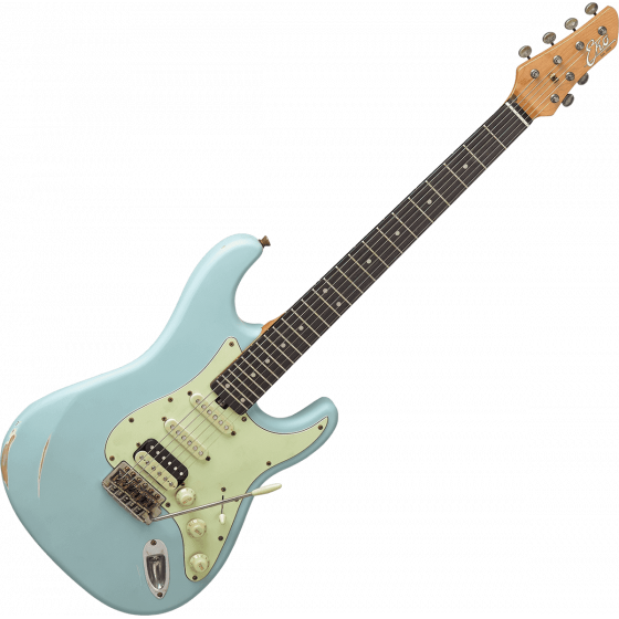 Guitare EKO type Strat Strat Aire Relic Daphne Blue GEE AIRE-RELIC-BLU