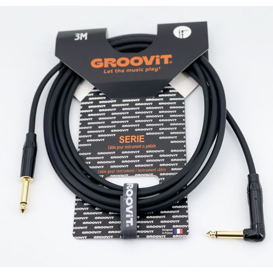 Cable PVC HQ 24AWG noir Blindé jack Droit-Coudé 3m Groovit