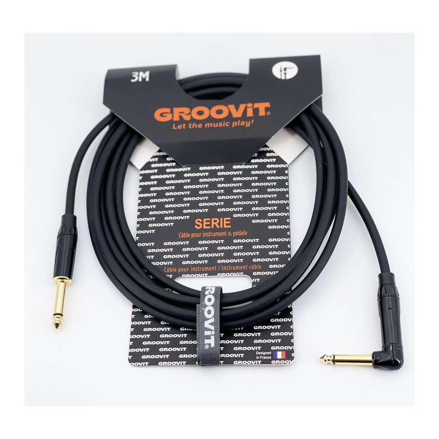 Cable PVC HQ 24AWG noir Blindé jack Droit-Coudé 3m Groovit Cable PVC HQ 24AWG noir Blindé jack Droit-Coudé 3m Groovit