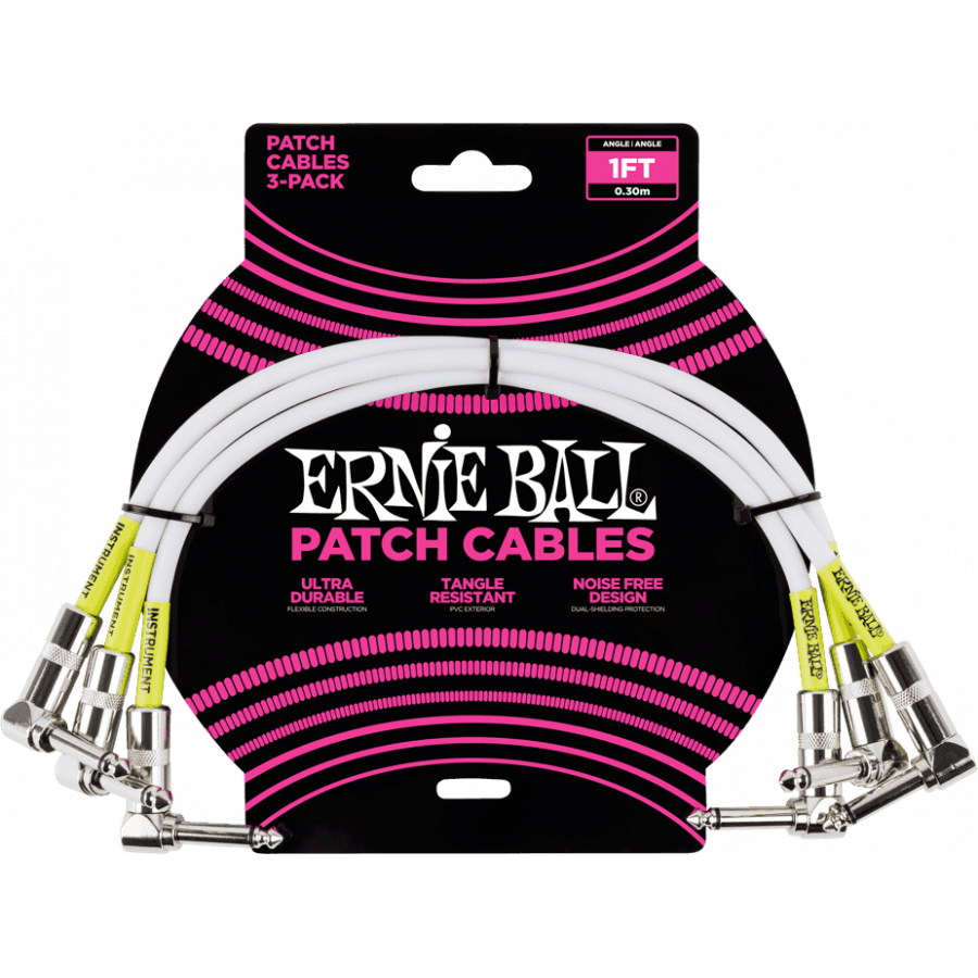 Mini cable Patch - pack de 3 - coudé 30 cm blanc Ernie Ball Mini cable Patch - pack de 3 - coudé 30 cm blanc Ernie Ball