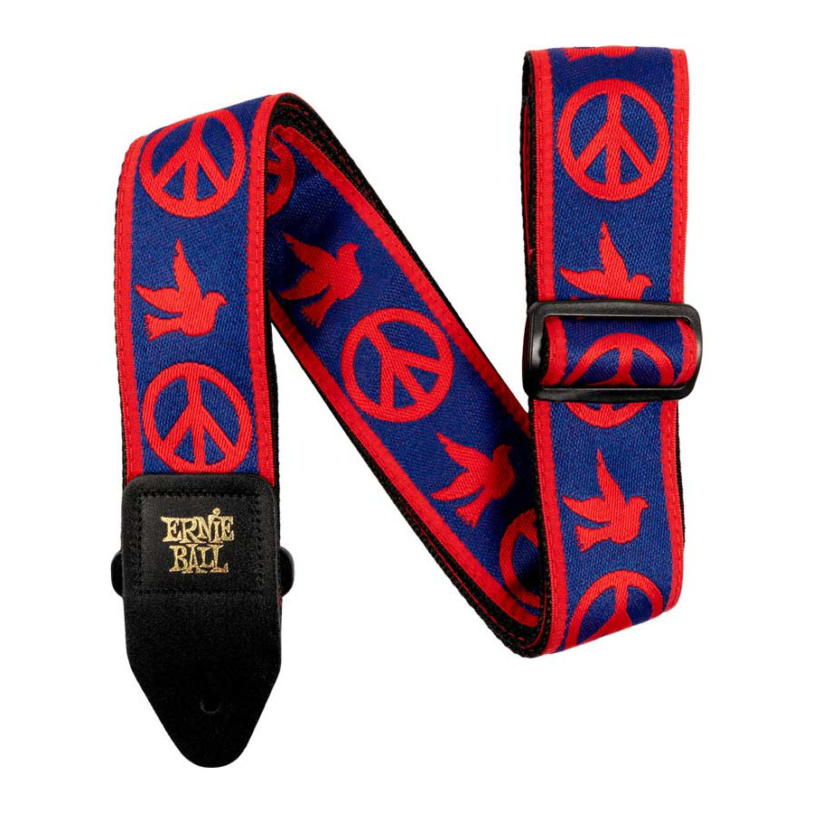Sangle Jacquard Peace Love Dove bleu et rouge Ernie Ball Sangle Jacquard Peace Love Dove bleu et rouge Ernie Ball
