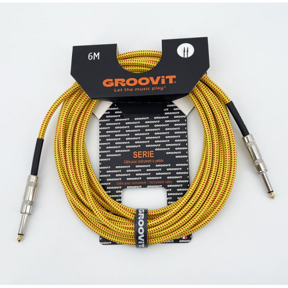 Cable Nylon Tressé HQ 24AWG jaune Blindé jack Droit-Droit 6m Groovit