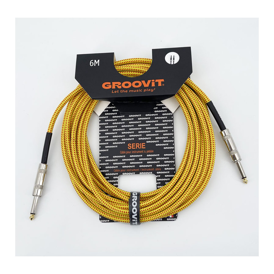 Cable Nylon Tressé HQ 24AWG jaune Blindé jack Droit-Droit 6m Groovit Cable Nylon Tressé HQ 24AWG jaune Blindé jack Droit-Droit 6m Groovit