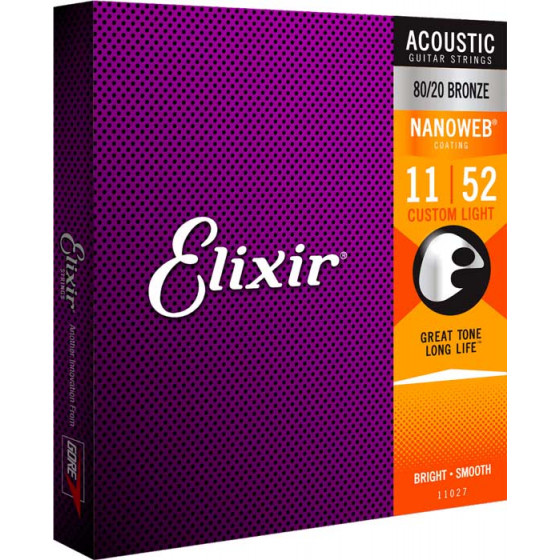 Cordes guitare acoustique Custom Light 11/52 Bronze 80/20 Nanoweb Elixir