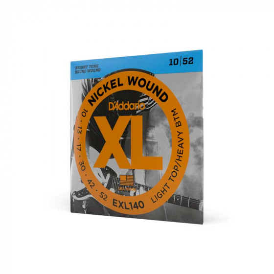 Cordes guitare électrique EXL140 Light top/Heavy bottom 10/52 Acier nickelé D'Addario