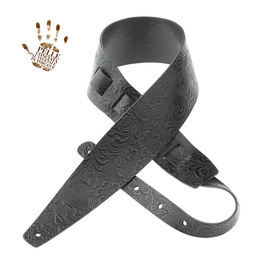 Sangle Holes HC cuir noir embossé floral 8cm Magrabo Sangle Holes HC cuir noir embossé floral 8cm Magrabo