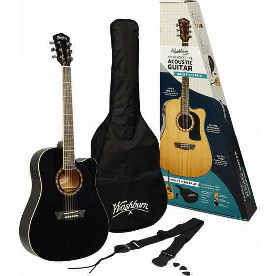Pack Guitare Electroacoustique Washburn Apprentice D5CE black