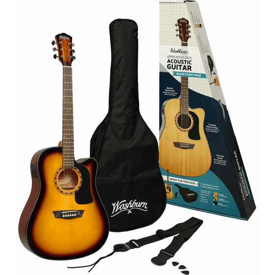 Pack Guitare Electroacoustique Washburn Apprentice D5CE tobacco sunburst