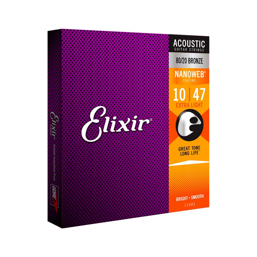 Cordes guitare Folk Extra Light 10/47 Bronze 80/20 Nanoweb Elixir