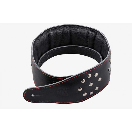 Sangle en cuir pleine fleur matelassé Noir STEFY LINE SLST503A