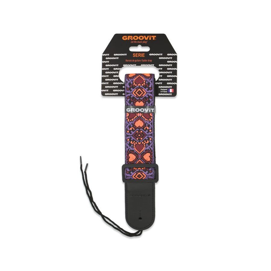 Sangle Jacquard Love 3 embout cuir GROOVIT Sangle Jacquard Love 3 embout cuir GROOVIT