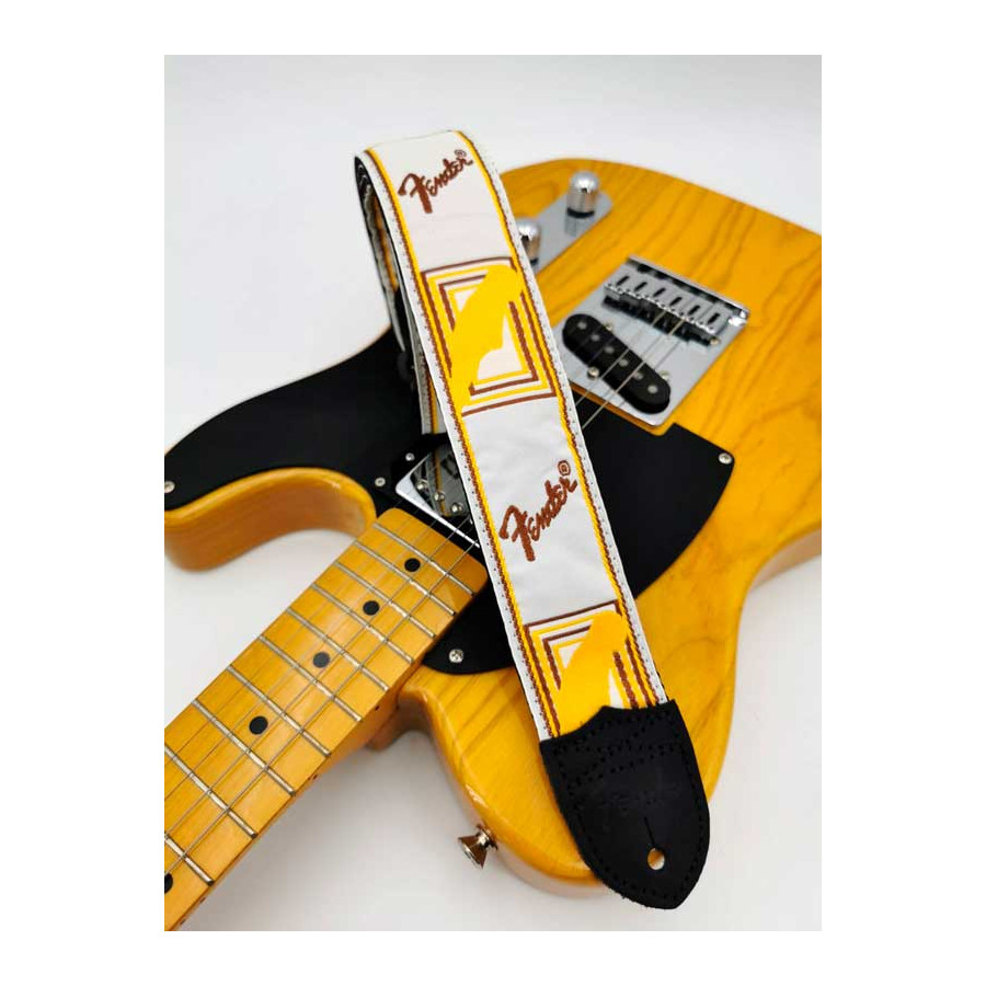 Fender® »LEGACY VINTAGE MONOGRAM STRAP« Sangle pour guitare - 5cm de  largeur - Couleur: Noir/Marron/Jaune