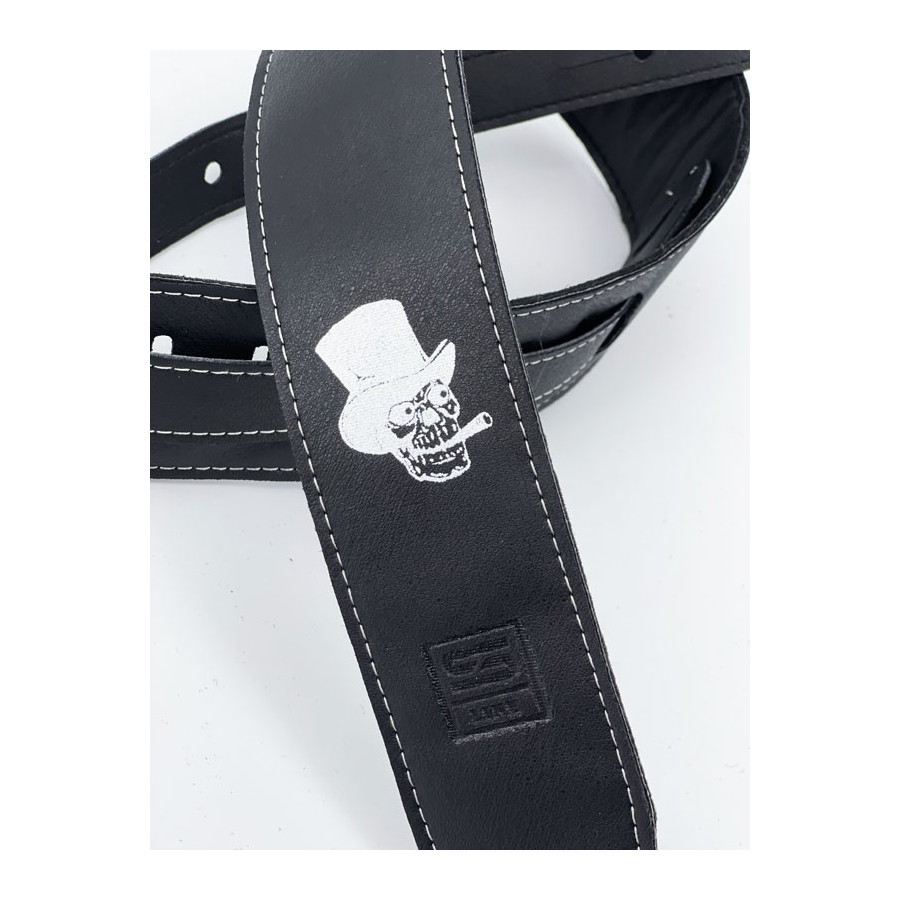 Sangle rembourrée cuir végane noir motif Tête et Chapeau STEFY LINE SLST604Z Sangle rembourrée cuir végane noir motif Tête et Chapeau STEFY LINE SLST604Z