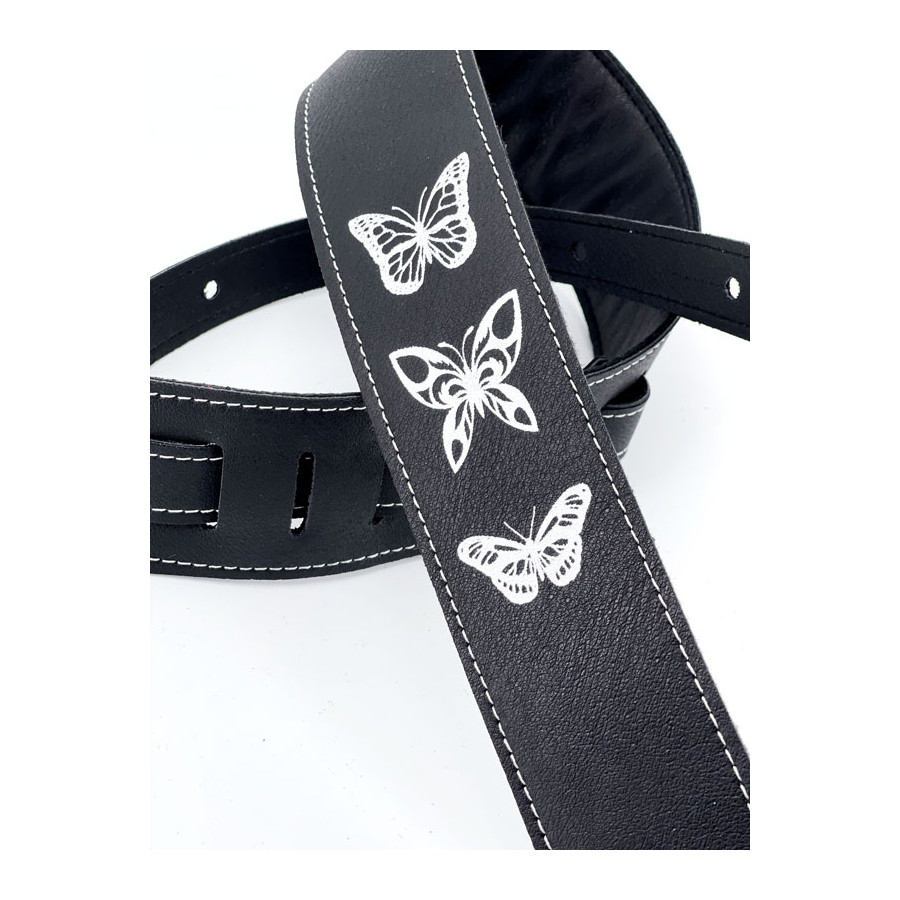 Sangle rembourrée cuir végane noir motif Papillon STEFY LINE SLST604L Sangle rembourrée cuir végane noir motif Papillon STEFY LINE SLST604L