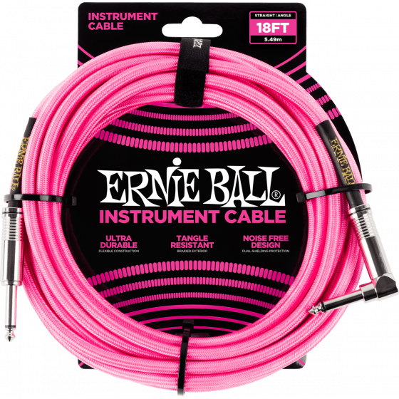 Cables instrument gaine tissée jacks Droit-Coudé 5,5m rose fluo 6086 Ernie Ball