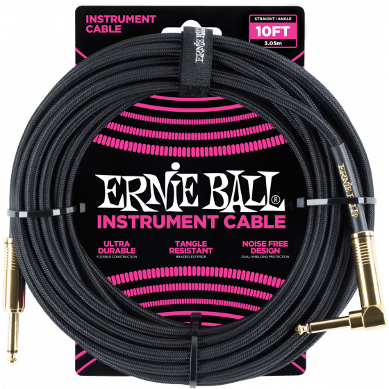 Cables instrument gaine tissée jacks Droit-Coudé 3m noir 6081 Ernie Ball