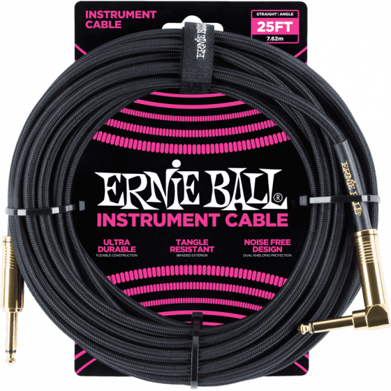 Cables instrument gaine tissée jacks Droit-Coudé 7,62m noir 6058 Ernie Ball
