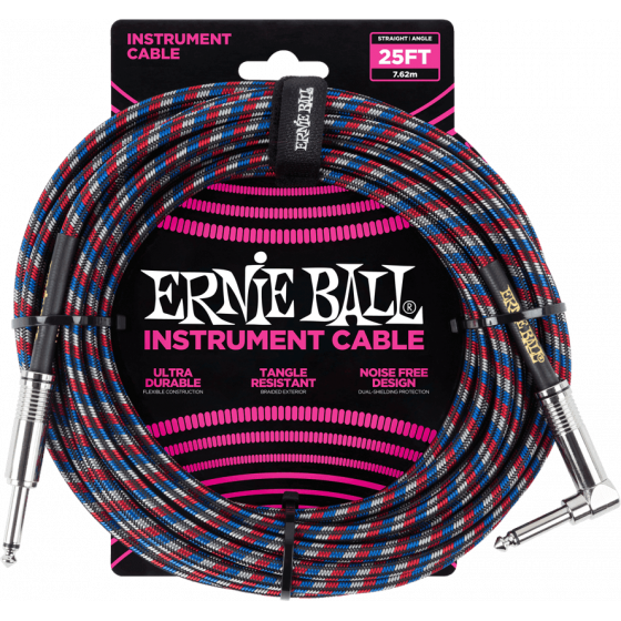 Cables instrument gaine tressée jacks Droit-Coudé 7,62m 4 couleurs 6063 Ernie Ball