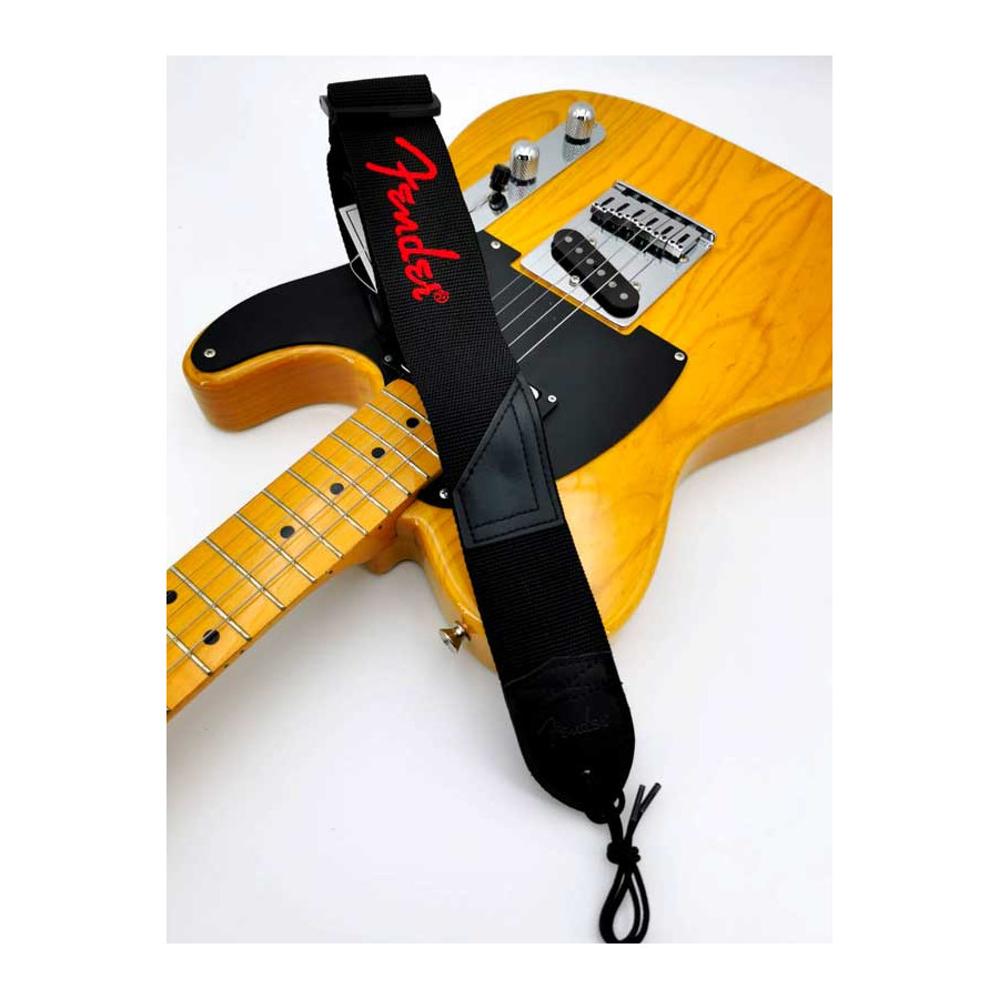 Sangle polyester noir Logo rouge Fender® Sangle polyester noir Logo rouge Fender®