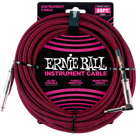 Cables instrument gaine tressée jacks Droit-Coudé 7,62m noir et rouge 6062 Ernie Ball